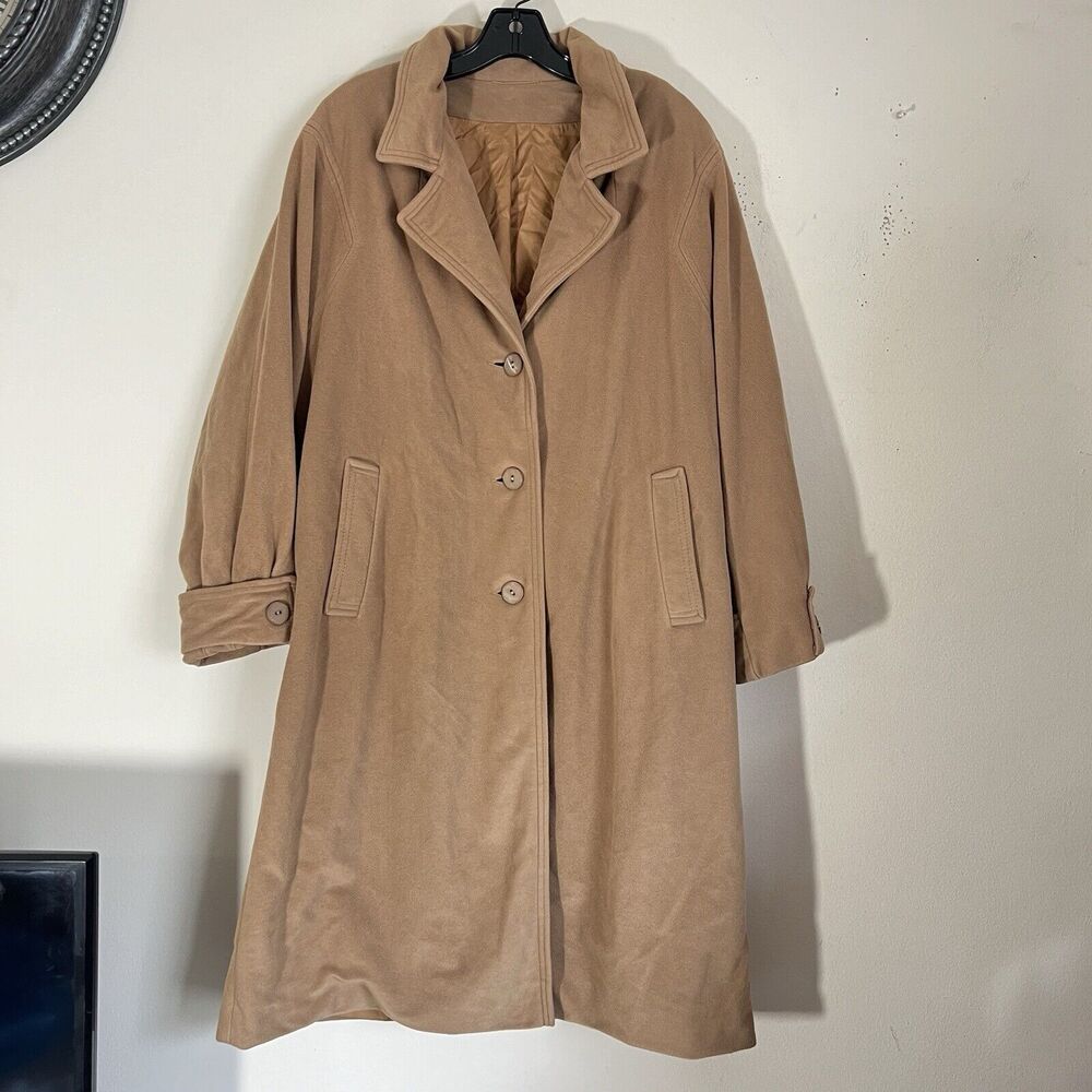 VTG Juli De Roma Faux Cashmere Long Jacket Coat Camel Brown Size L Pockets